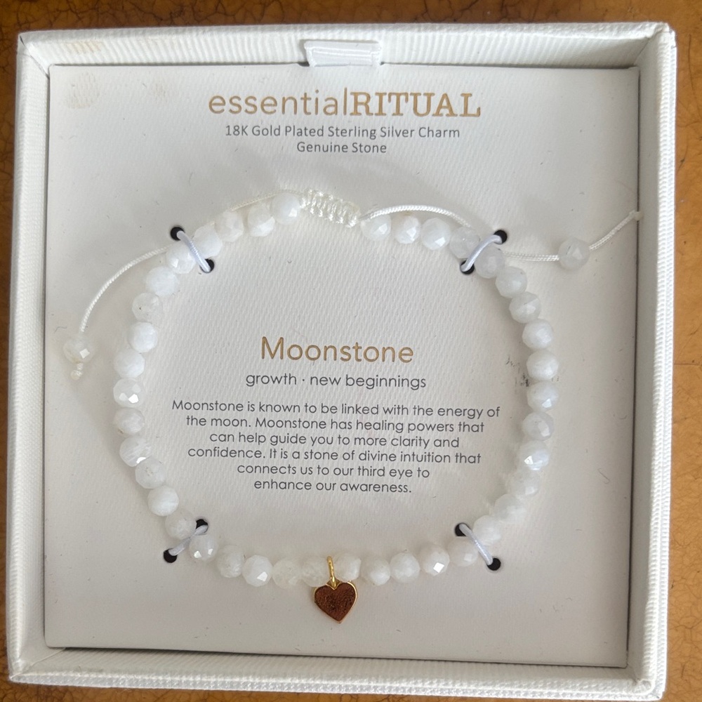 Moonstone Bracelet with Gold Heart Charm